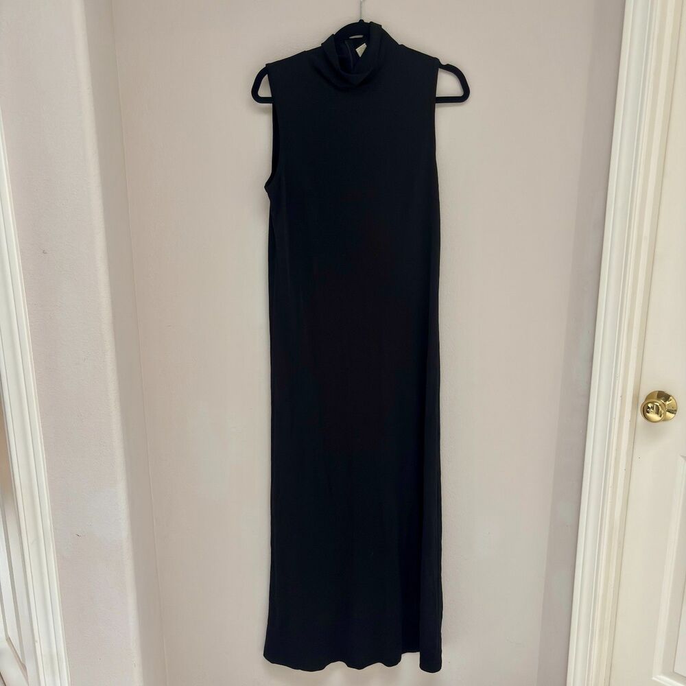J. Jill Black Sleeveless Turtleneck Maxi Dress Slinky Stretch Knit Size M